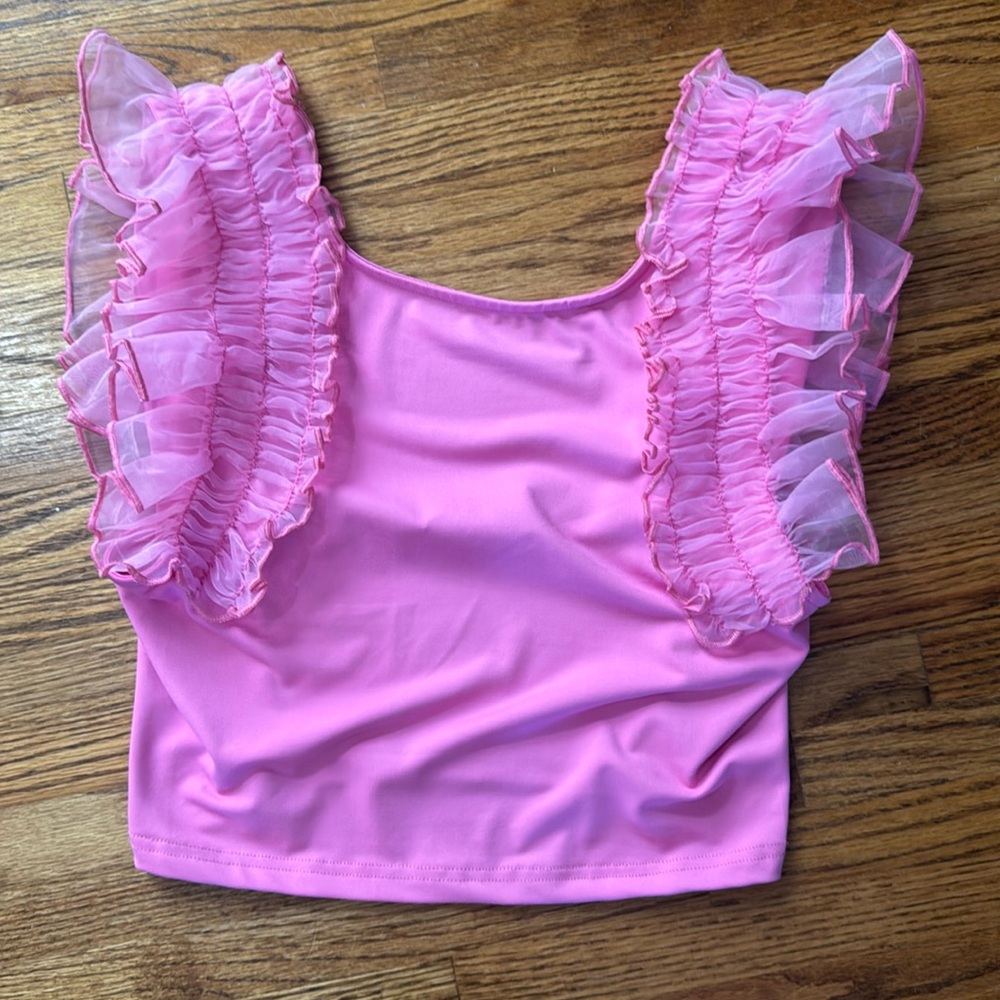 Day + Moon womens pink mesh sleeve top size small